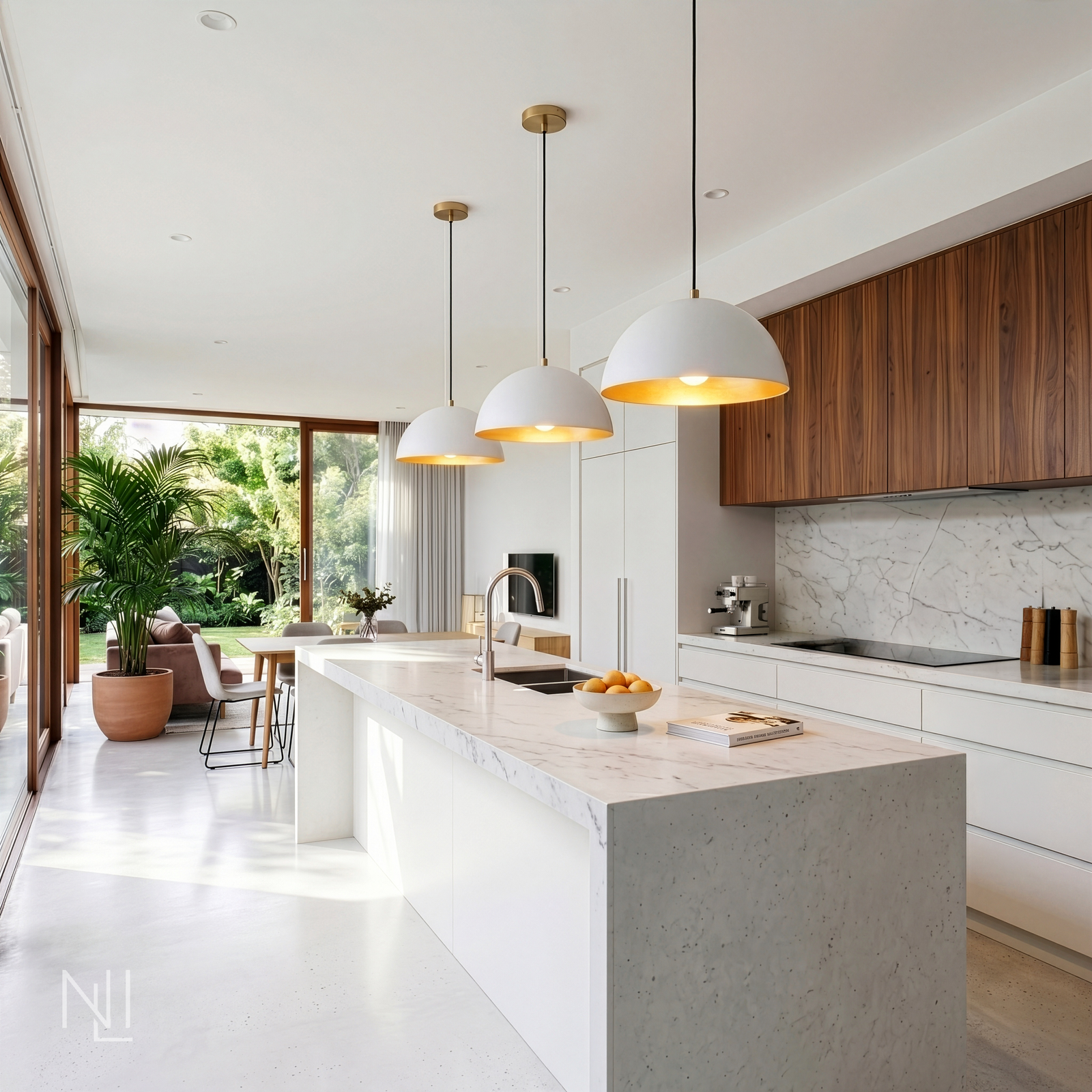 Lou 1L Pendant, Matte White w/ Lacquered Brass - 83307MW